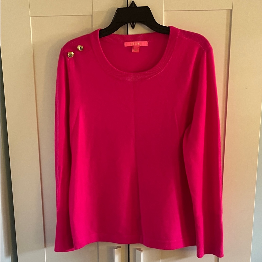 Lilly Pulitzer Pink Sweater with Gold Buttons